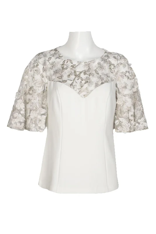 Huge Price Cuts Await!Adrianna Papell AP1E209069 Bell Sleeve Formal Illusion Embroidered Crepe Top