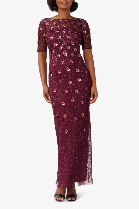 Massive Price Cuts!Adrianna Papell AP1E209314 Long Short Sleeve Beaded Formal Dress