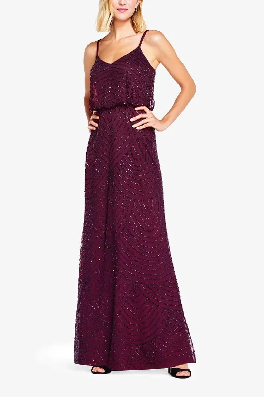 Best Offers of the Month!Adrianna Papell 091866702 V-Neck Sleeveless Beaded Long Dress