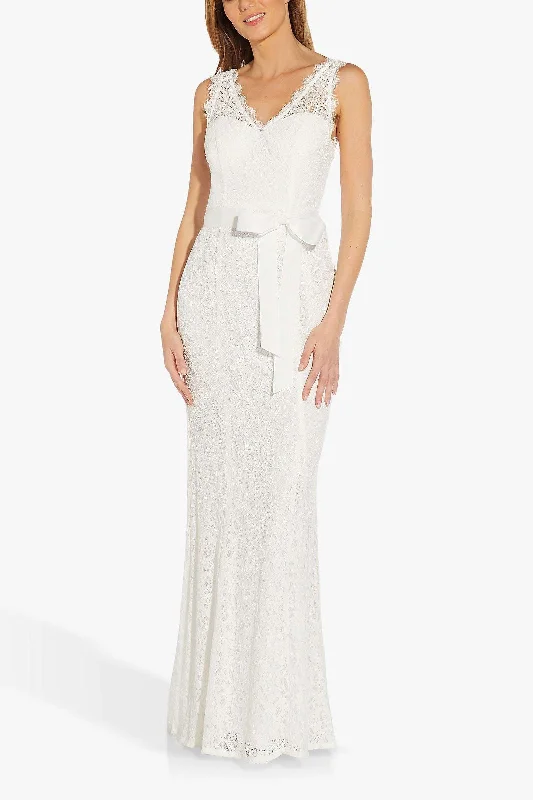 One Click Away from Big Savings!Adrianna Papell 091890120 V-Neck Sleeveless Long Bridal Dress