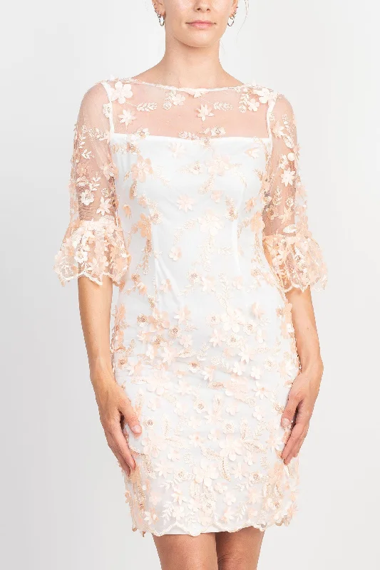 Score Big Savings Today!Adrianna Papell AP1E209447 3/4 Scuff Bell Sleeve 3D Floral Embroidery Short Dress