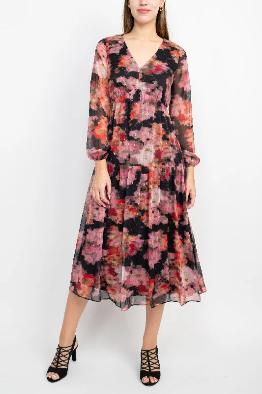 Limited Edition, Limited Price!Adrianna Papell AP1E209660 Long Sleeve Floral Chiffon Dress