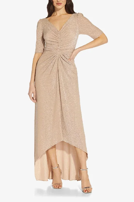 Your Discount is Waiting!Adrianna Papell AP1E209926 V- Neck Back Formal High And Low Hem Metallic Knit Dress