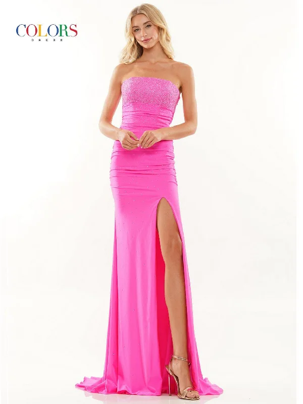 Bigger Savings, Better Shopping!Colors 2871 Long Strapless Fitted Prom Dress