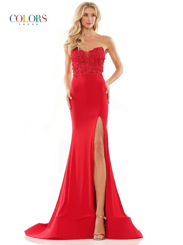 The Best Deals Won’t Wait!Colors 2884 Long Strapless Fitted Prom Dress