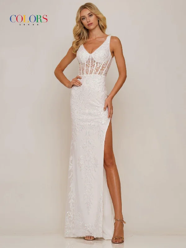 Limited Time Offer!Colors 2990 Long Sleeveless Glitter Prom Dress
