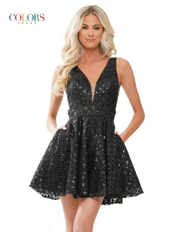 New Discounts Just Dropped!Colors 3029 Homecoming Short Sleeveless Glitter Cocktail Dress