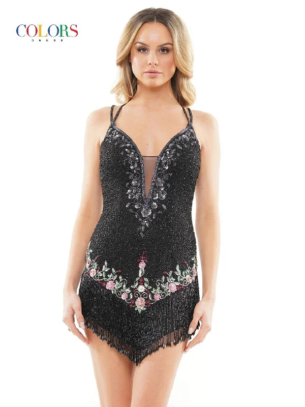 Enjoy Huge Discounts Now!Colors 3077 Short Spaghetti Strap Cocktail Dress