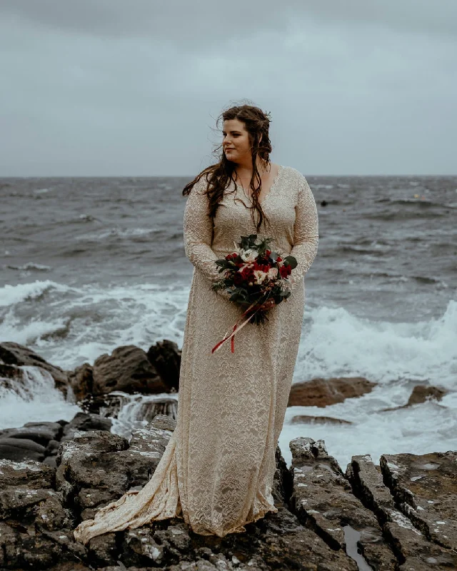 The Best Sale of the Year!Curvy Champagne Lace Gown #1151