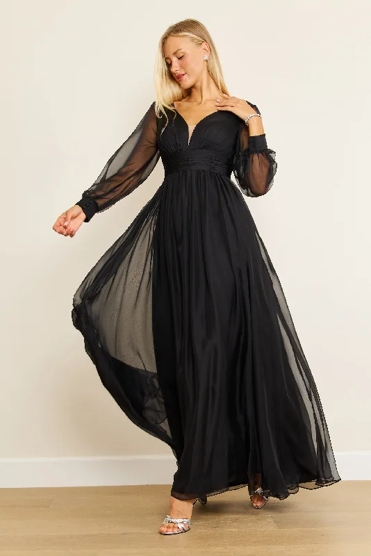 Save Money, Shop Happy!Dylan & Davids Long Sleeve Chiffon Black Formal Dress