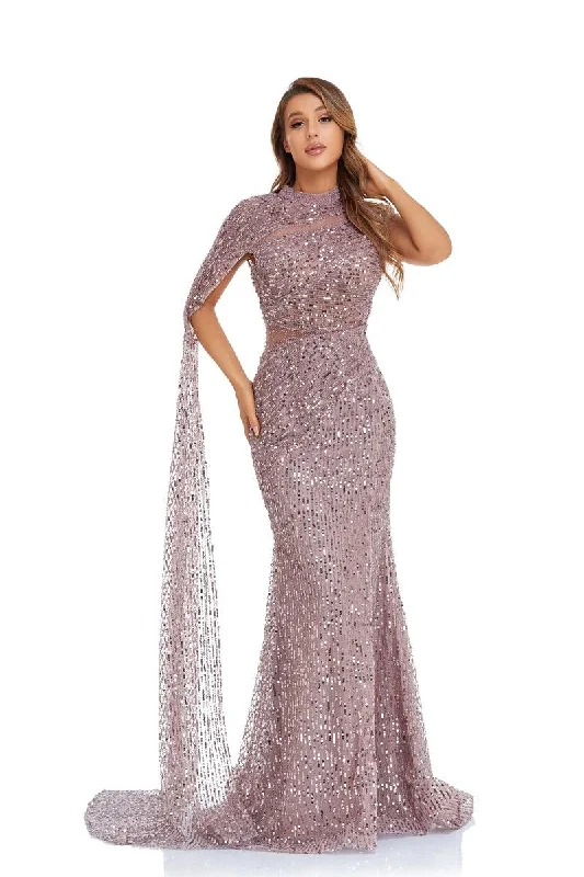 Get Ready to Save!High Couture NR2253 Prom Long Cap Sleeve Beaded Formal Dress