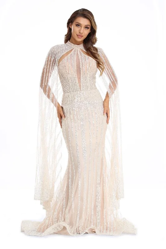 Your Shopping Spree Starts Here!High Couture NR2257 Prom Long Halter Formal Cape Dress