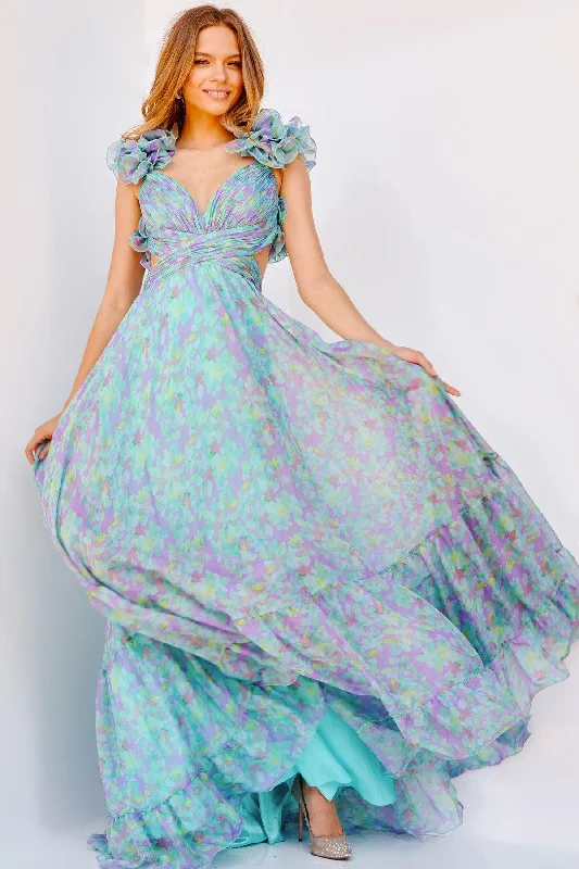 Unmissable Offers Await!Jovani 23320 Long Sleeveless Floral Print Prom Gown