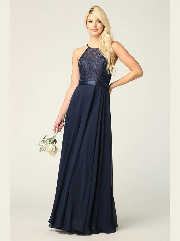 Steals and Deals Await!Lace Halter Chiffon Long Bridesmaids Dress Sale