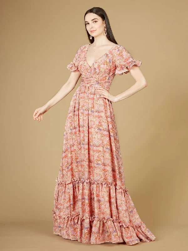 Exclusive Deals Just for You!Lara Dresses 29273 Long Short Sleeve Print Gown