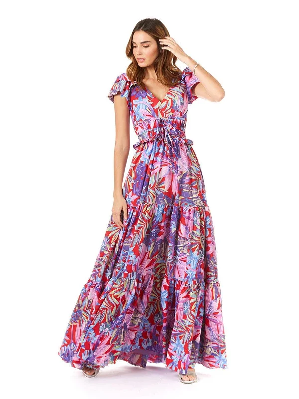 Biggest Sale of the Season!Lara Dresses 29276 Long Cap Sleeve Print Formal Dress