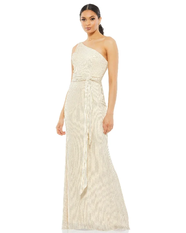 Limited Time Offer!Mac Duggal 26582 Long One Shoulder Formal Metallic Prom Dress Sale