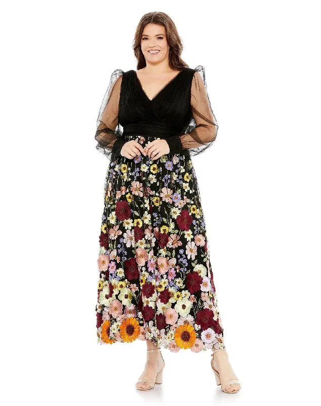 Limited Edition, Limited Price!Mac Duggal 68205 Fabulouss Plus Size Floral Tea Length Dress