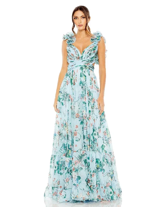 Don't Miss Out!Mac Duggal 68521 Long Cap Sleeve Floral Chiffon Formal Dress
