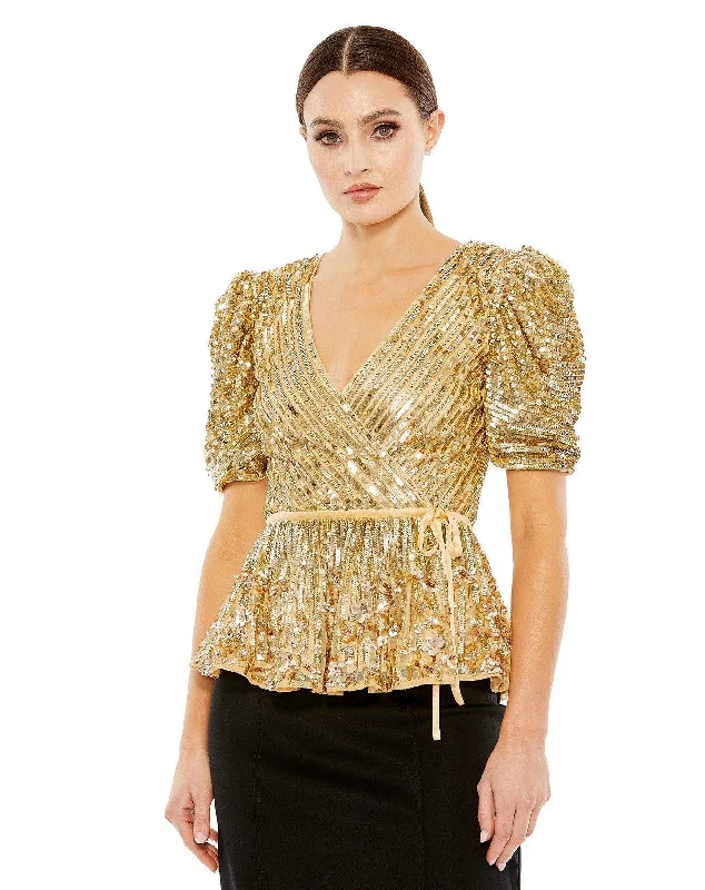 Your Best Deals Are Here!Mac Duggal R5694 Formal Beaded Sequin Short Sleeve Top