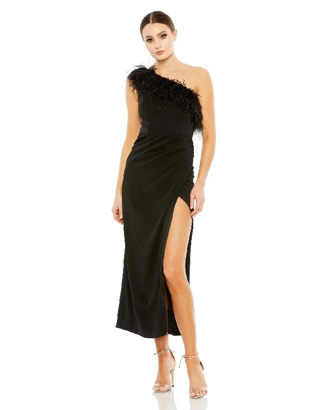 Upgrade for Less!Mac Duggal A68147 Prom One Shoulder Tea Length Dress