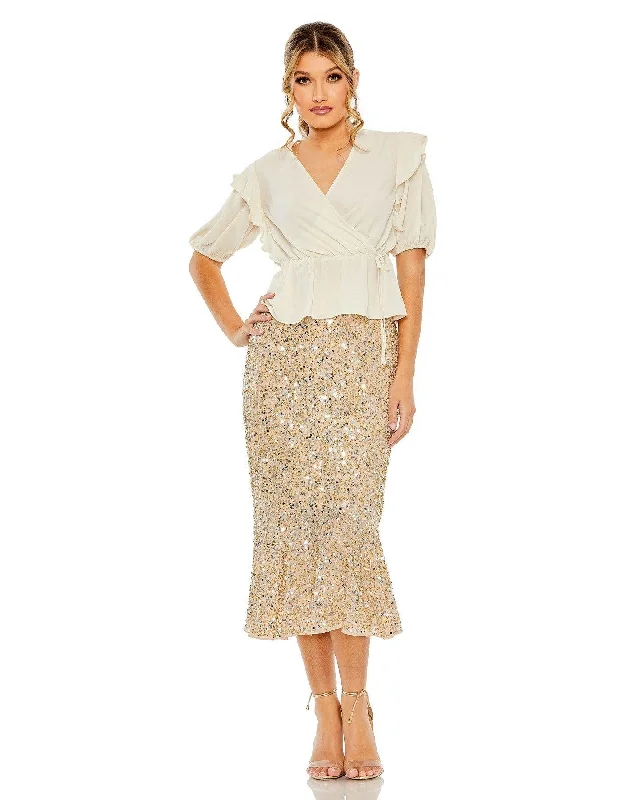 Instant Savings Await!Mac Duggal R10844 Sequins formal Tea Length Skirt ONLY