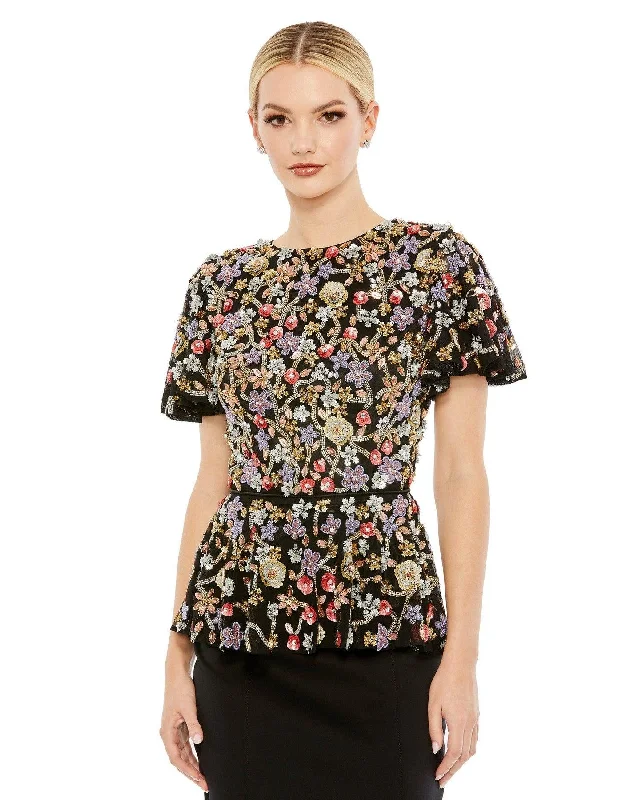 Time to Snag a Bargain!Mac Duggal R5693 Short Sleeve Formal Beaded Floral Sequin Top