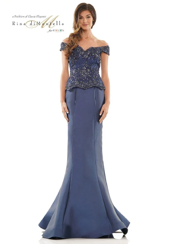 Crazy Discounts Inside!Rina di Montella 2785 Long Off Shoulder Fitted Formal Dress