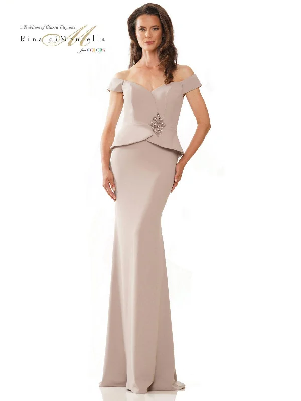 Upgrade for Less!Rina di Montella 2820 Long Off Shoulder Formal Fitted Gown
