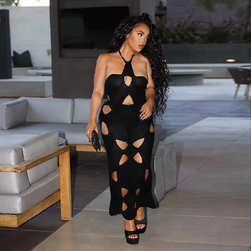 Buy More, Pay Less!34301 Hollow Halter Maxi Vestido Evening Party Prom Wear Dresses Women Sexy