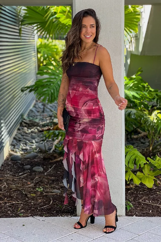 Flash Sale – Act Fast!Black Printed Asymmetrical Ruffled Dress