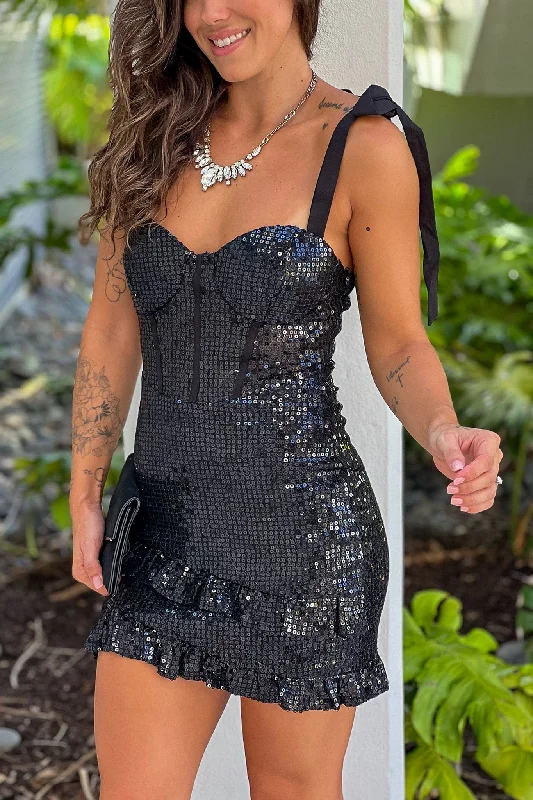 Act Fast – Limited Time Savings!Black Sequined Sweetheart Short Dress