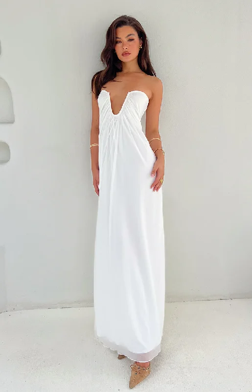 Grab Yours Before It’s Too Late!Braelyn White Strapless Maxi Dress