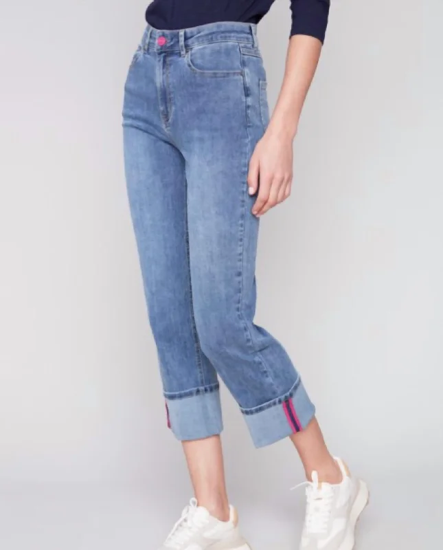 Unmissable Offers Await!C5502-431A - Stretch Denim Wide Leg Pants In Denim Blue/pink