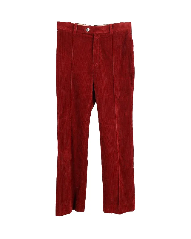 One Click Away from Big Savings!Chloé Straight Pleated Corduroy Blend Trousers in Red Cotton