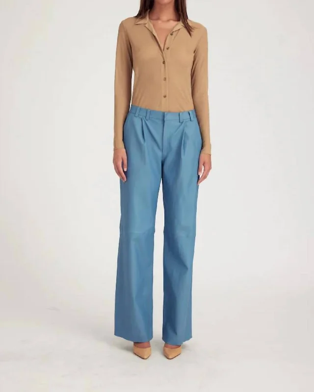Best Offers of the Month!Deep Pleat Leather Trousers In Chambray Blue