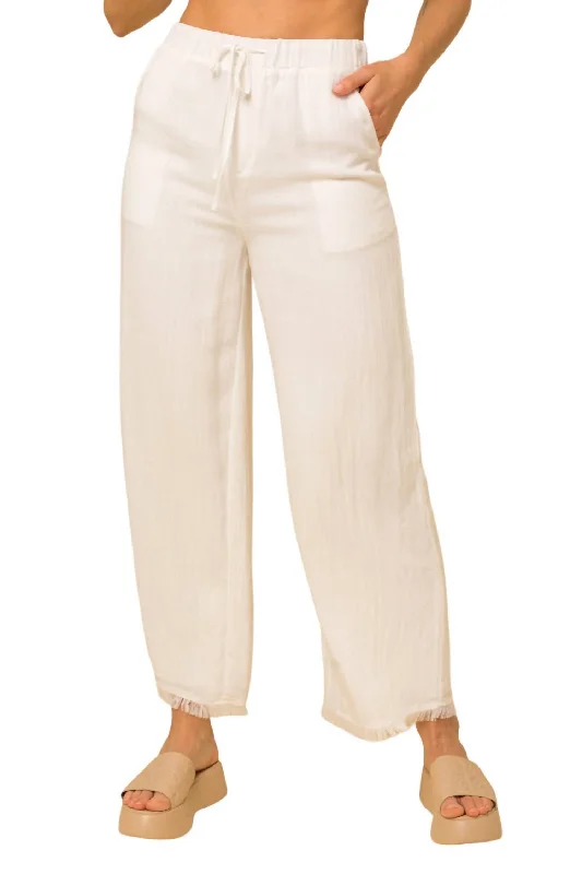 Buy More, Save More!Fringe Hem Wide Leg Pant In White