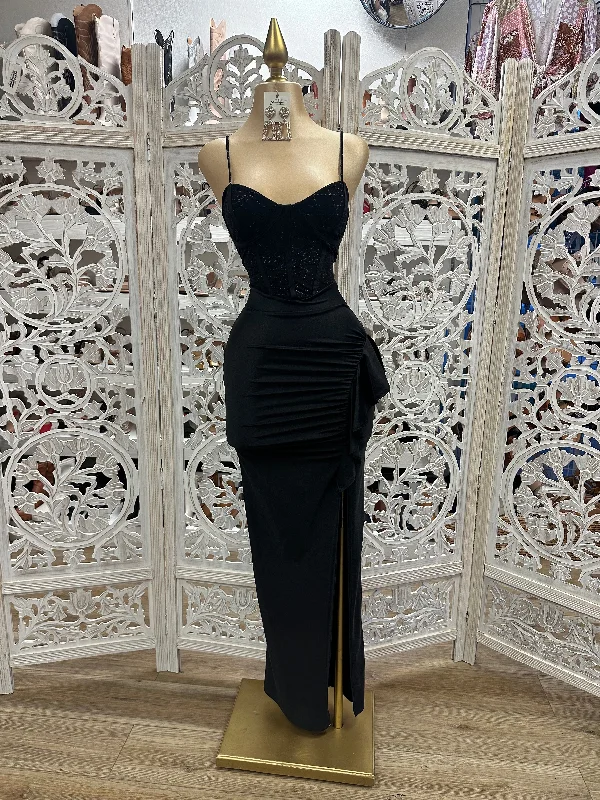 Your Favorite Items on Sale Now!Glitter Lined Black Gown- Stretchy