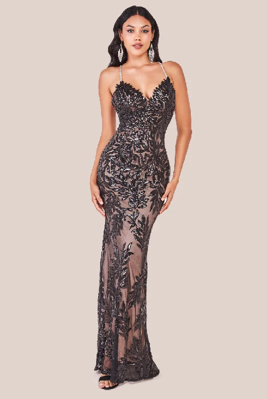 The Best Deals Won’t Wait!Goddiva Cross Back Diamante Strap Sequin Maxi - Black