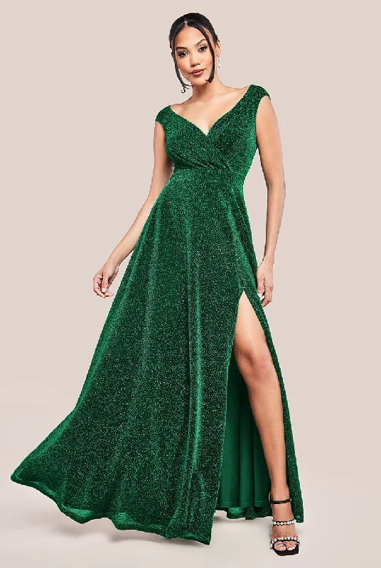 Shop the Hottest Deals!Goddiva Crossover Lurex Glitter Maxi Dress - Emerald