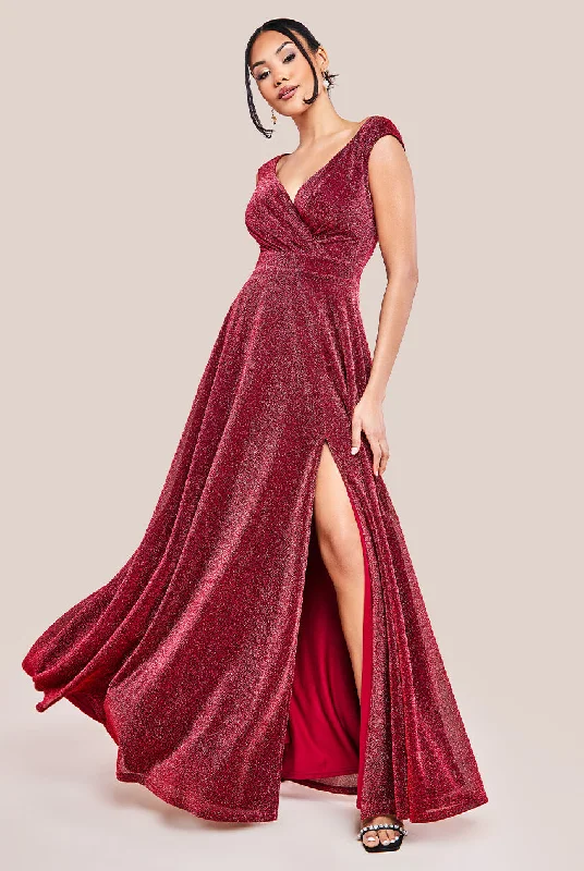 Save More with Every Purchase!Goddiva Crossover Lurex Glitter Maxi Dress - Wine
