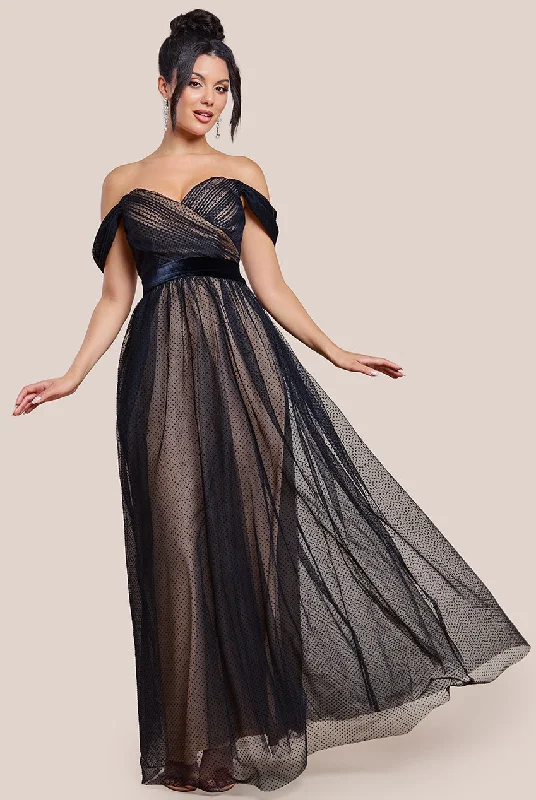 Shop Now and Save!Goddiva Dobby Mesh Off The Shoulder Princess Maxi Dress - Black