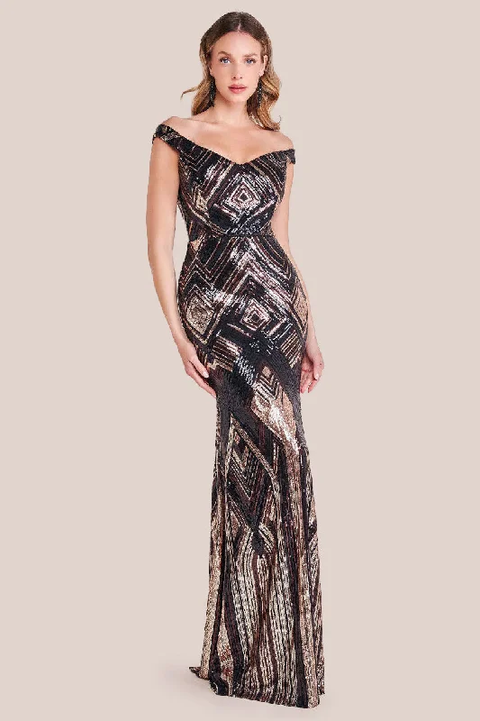 Shop Early, Save Big!Goddiva Geometric Sequin Sleeveless Maxi - Black