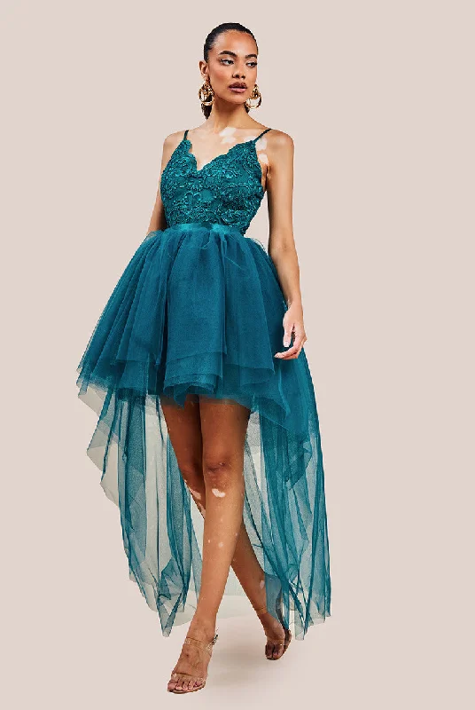 Flash Sale – Act Fast!Goddiva High Low Tulle Mini With Lace Bodice - Emerald