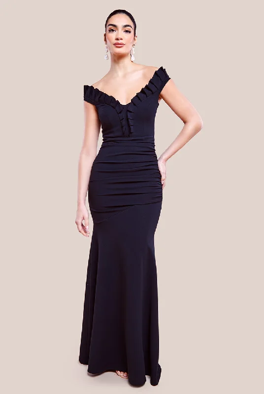 Shop Before It’s Gone!Goddiva Off The Shoulder Frill Gathered Maxi Dress - Black