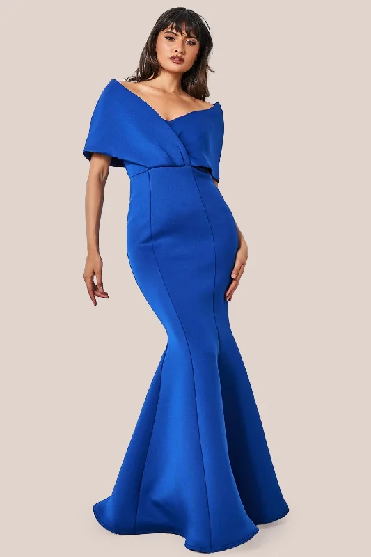 Must-Have Deals Inside!Goddiva Off The Shoulder Scuba Foam Maxi - Royal Blue