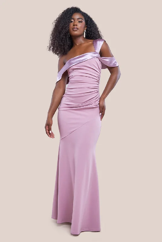 Save Like Never Before!Goddiva One Shoulder Satin Band Maxi Dress - Rose Pink