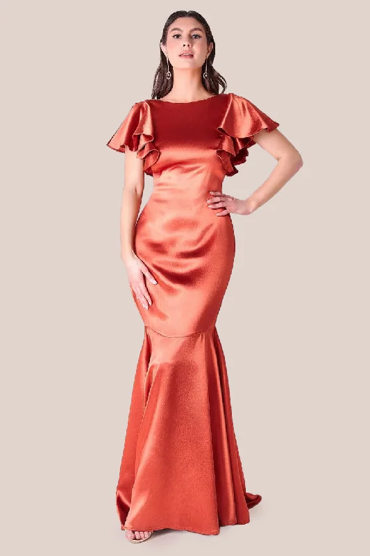 Today’s Deals, Tomorrow’s Regrets!Goddiva Satin Flutter Sleeve Mermaid Maxi - Burntorange