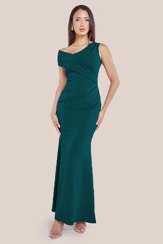 Limited Edition, Limited Price!Goddiva Scuba Crepe  Off The Shoulder Maxi - Emerald Green