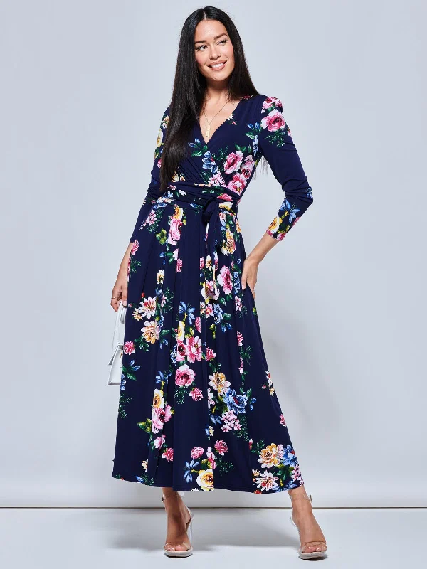 Your Wallet Will Thank You!Greyson Long Sleeve Maxi Dress, Navy Floral